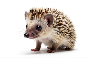 Naklejka premium Tiny hedgehog isolated on pure white background , forest, fauna, pet