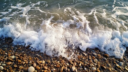 Slow Motion Waves Hitting Shore from Top Down View of Ocean Water