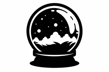 snow globe silhouette line art vector illustration