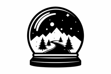 snow globe silhouette line art vector illustration
