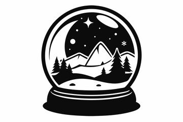 snow globe silhouette line art vector illustration