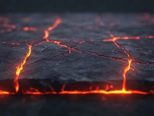 Textured Lava Rock Pedestal with Dark Glowing Cracks and Detail