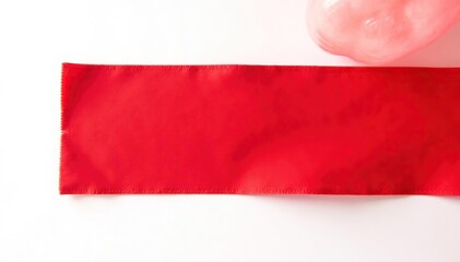 Obraz premium Single, bright red fabric flap, isolated on white background, folded, template, smooth