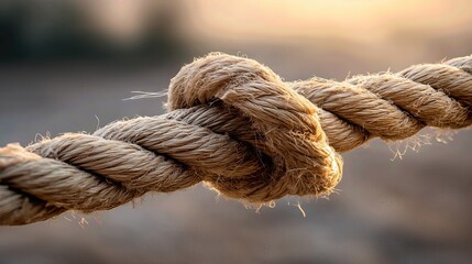 The tightly wound fibers of the rope, glowing in warm light, symbolize strength under pressure.
