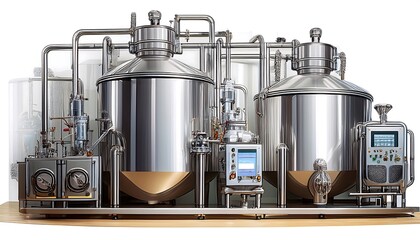 Industrial Brewing Equipment with Stainless Steel Tanks and Modern Control Panels for Craft Beer Production