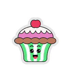 Cute Cartoon Cupcake Sticker Illustration