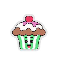 Cute Cartoon Cupcake Sticker Illustration
