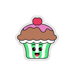 Cute Cartoon Cupcake Sticker Illustration