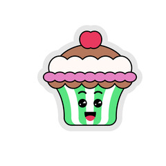 Cute Cartoon Cupcake Sticker Illustration