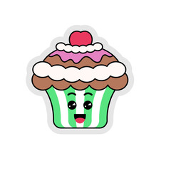 Cute Cartoon Cupcake Sticker Illustration