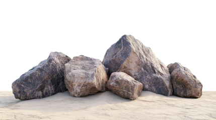 Large rocks in the barren and dry desert isolated on transparent background. PNG