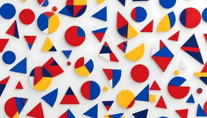 A vibrant and modern arrangement of colorful geometric shapes creates a dynamic pattern.