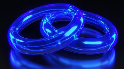 Fototapeta premium Intertwined, glowing blue rings on dark surface