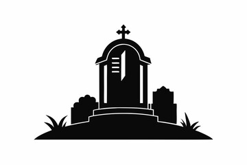 tombstone silhouette line art vector illustration