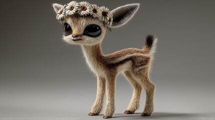 Obraz premium Adorable Fuzzy Fawn with Flower Crown 3D Render
