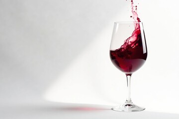 Rich red wine, swirling in glass against stark white , luxury, food