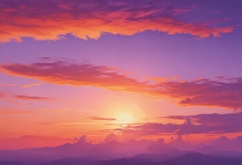 Obraz premium Abstract watercolor sunset, orange & purple hues, vibrant sky, background, colorful