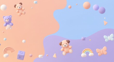 Fototapeta premium Illustration of Teddy Bears and Shapes on Abstract Background