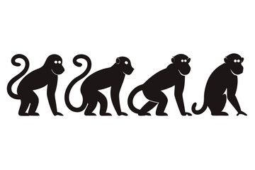 set of Monkey vector silhouette illustration on white background