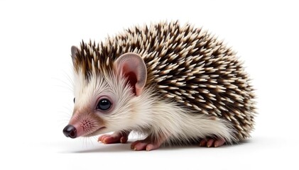 Obraz premium Tiny hedgehog, curled, isolated on white background, white, icon