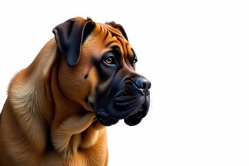Obraz premium Imposing mastiff profile, intense gaze, pure white backdrop, serious, fur