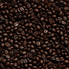 Fototapeta premium Delightful roasted coffee beans create a rich texture on a seamless brown tile background, perfect for coffee lovers