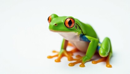 Green tree frog perched on white, vibrant skin, studio, reptile, texture