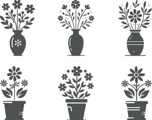 Elegant Flower Vase & Pot Silhouette Vector Set.