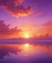 Fluid orange and purple watercolor sky  Evocative sunset texture ,  serene,  light,  painting