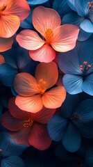 Obraz premium Vibrant Floral Mobile Wallpaper Pink and Blue Flowers on Dark Background | HD Vertical Aesthetic Phone Background