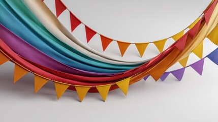 Fototapeta premium A colorful garland of fabric in a spectrum of rainbow colors, creating a festive atmosphere with its dynamic display