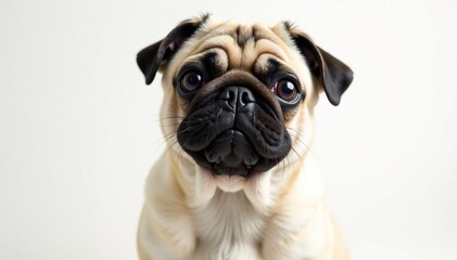 Obraz premium Single pug looking at camera, pure white backdrop, background, companion