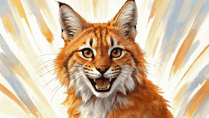 Fototapeta premium Silent Claws, terrain in flow bobcat smile happy isolated watercolor vector illustration svg 