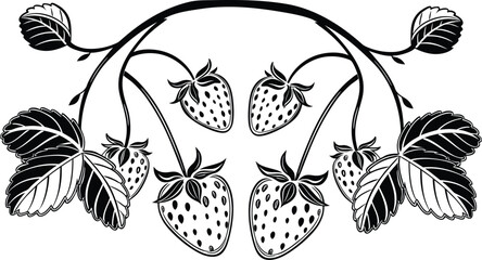 Simple black silhouette vector of a strawberry with leaves, ideal for t-shirt prints, stickers, logos, and modern graphic design elements. Perfect for minimalist and fruit-themed artwork.