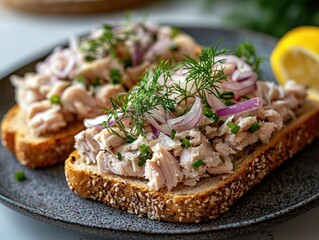 Delicious Chicken Salad Open Sandwiches with Red Onion and Dill