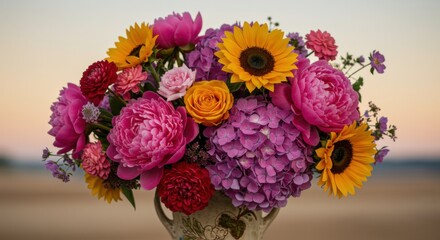 Flower Bouquet with Peony Sunflower Hydrangea