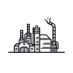 Obraz premium Industrial landscape featuring a factory with smokestacks, conveyor belts, and machinery, set against a clear sky, symbolizing modern manufacturing processes , isolated on white or transparent png