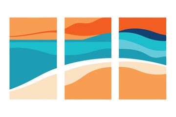 Beach with Sand, Ocean, and Sky in Three Vertical Panels