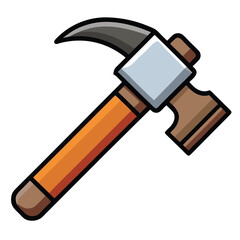 Cartoon Claw Hammer with Orange Handle, Brown Accents, and Black Outline on White