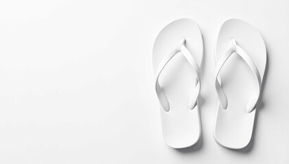 Fototapeta premium Pair of white flip-flops, isolated on white backdrop, pair, designs, beach footwear
