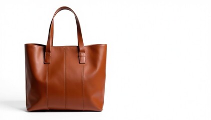 Brown leather tote bag isolated on white background, leather bag, elegant