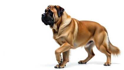 Obraz premium Majestic mastiff, powerful stance, white background, thoroughbred, mastiff, ears