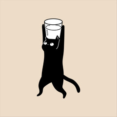 Cat Illustration Lifting a Cup