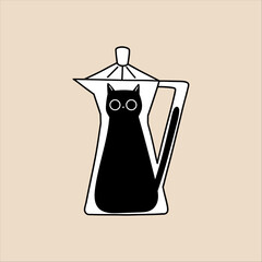 Cat Illustration Inside Geyser Coffee Maker
