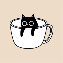 Cat Illustration Sitting Inside Cup