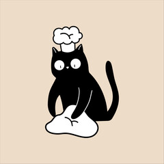 Cat Illustration Kneading Dough