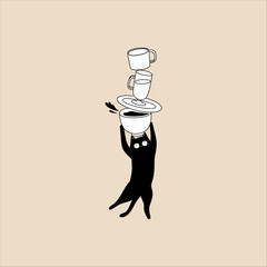 Cat Illustration Balancing Cups