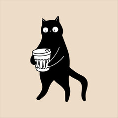 Cat Illustration with Cup