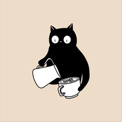 Cat Illustration Pouring Milk into Cup