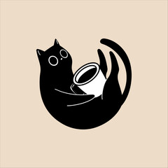 Cat Illustration with Cup
